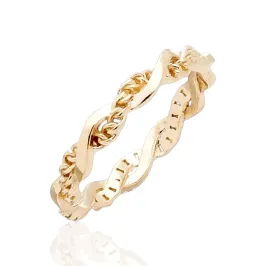 Anel Entrelaçado Liso e Zircônias Banhado a Ouro