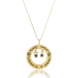 Colar Personalizado 2 Filhos, Nomes e Datas Banhado a Ouro