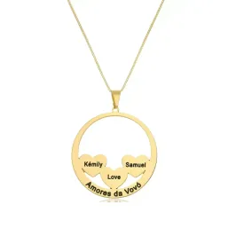 Colar Personalizado Coração até 6 Nomes Banhado a Ouro