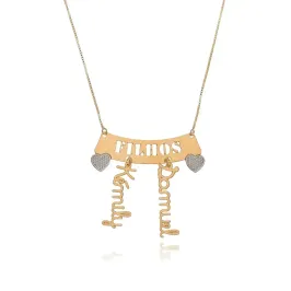 Colar Personalizado Placa com até 4 Nomes Banhado a Ouro