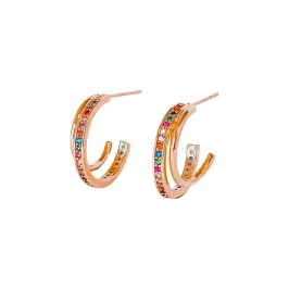 Brinco Meia Argola Cravejada 2 Fios