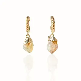 Brinco Pendurado Pedra Bruta Banhado a Ouro