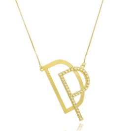 Colar 2 Iniciais, 1 Lisa e 1 Cravejada em Zircônias