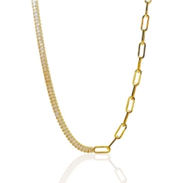 Colar Meio a Meio Zirconia e Cartier