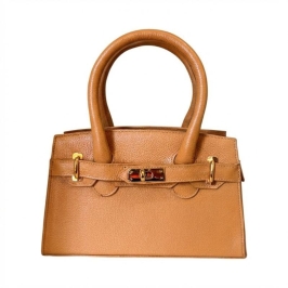 Bolsa Clássica Média de Couro Legítimo Marrom