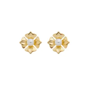 Brinco Flor com Pérola Banhados a Ouro