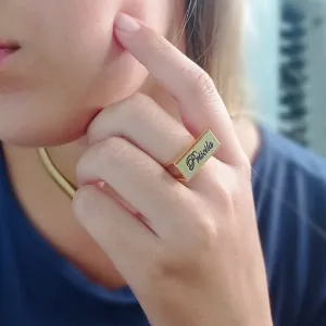 Anel Personalizado com Escrita Banhado a Ouro