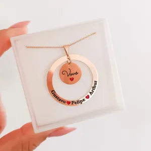 Colar Personalizado Medalha e Escrita até 3 Nomes Banhado a Ouro