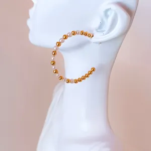 Brinco Argola Pérola e Bola Dourada