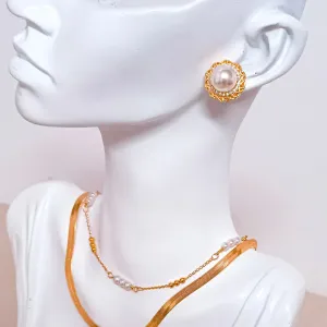 Choker 3x3 Pérola e Bolinha dourada