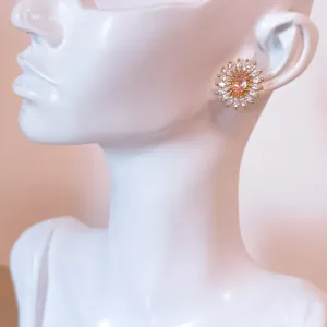 Brinco Flor Zirconia Cristal Rosa