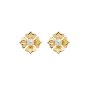 Brinco Flor com Pérola Banhados a Ouro