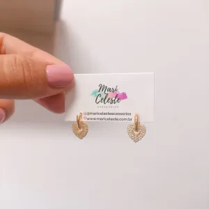 Mini Argola com Pingente Coração Cravejado em Zirconia
