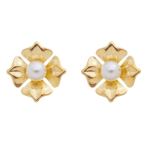 Brinco Flor com Pérola Banhados a Ouro