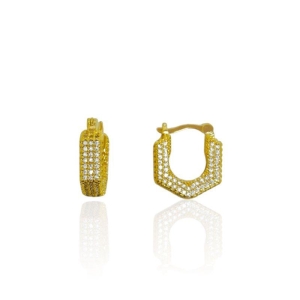 Brinco Hexagonal Cravejado Zircônia