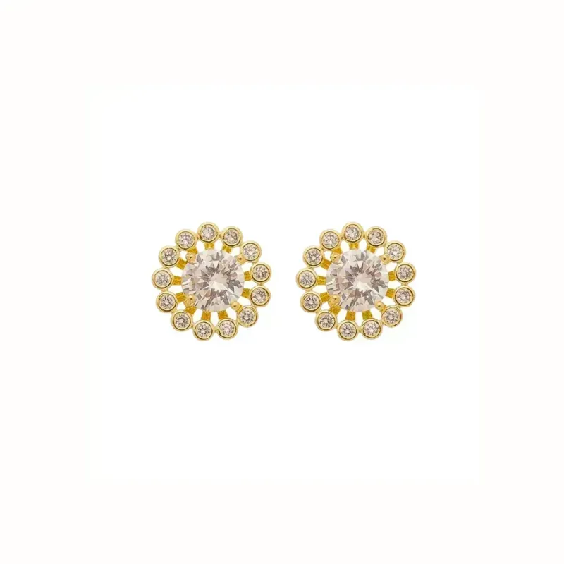 Brinco Redondo Flor de Zircônia Banhado a Ouro