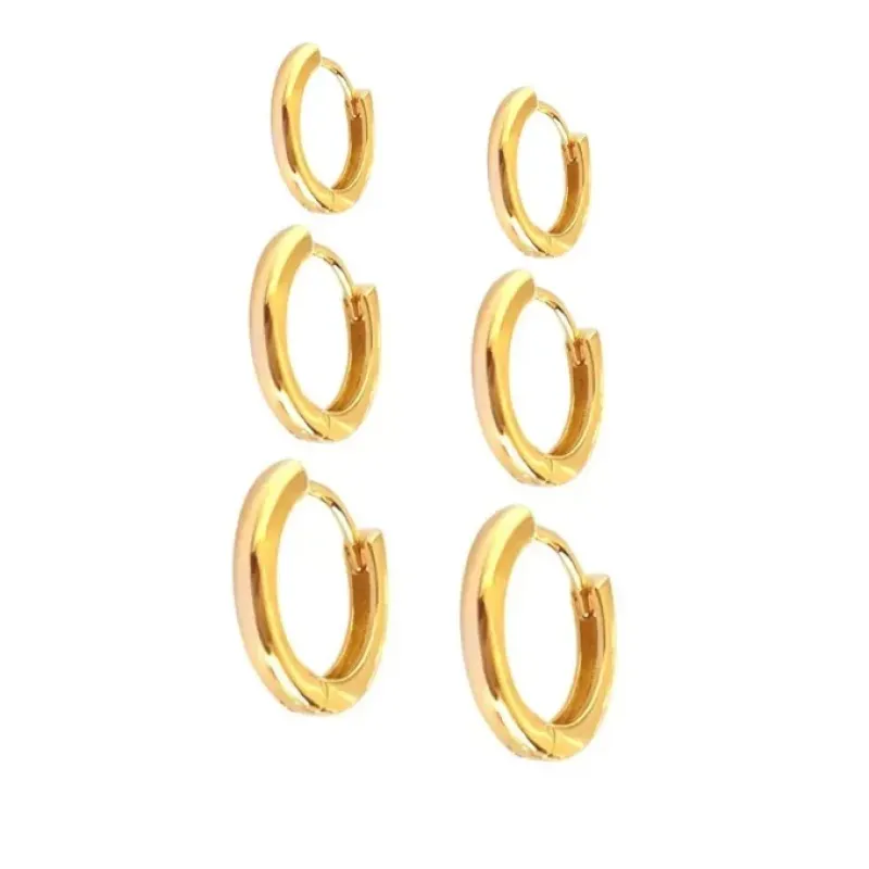 Trio de Argolinhas Lisas Banhada a Ouro