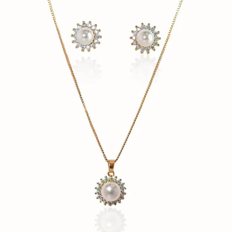 Conjunto e Corrente Pérola com Zirconias