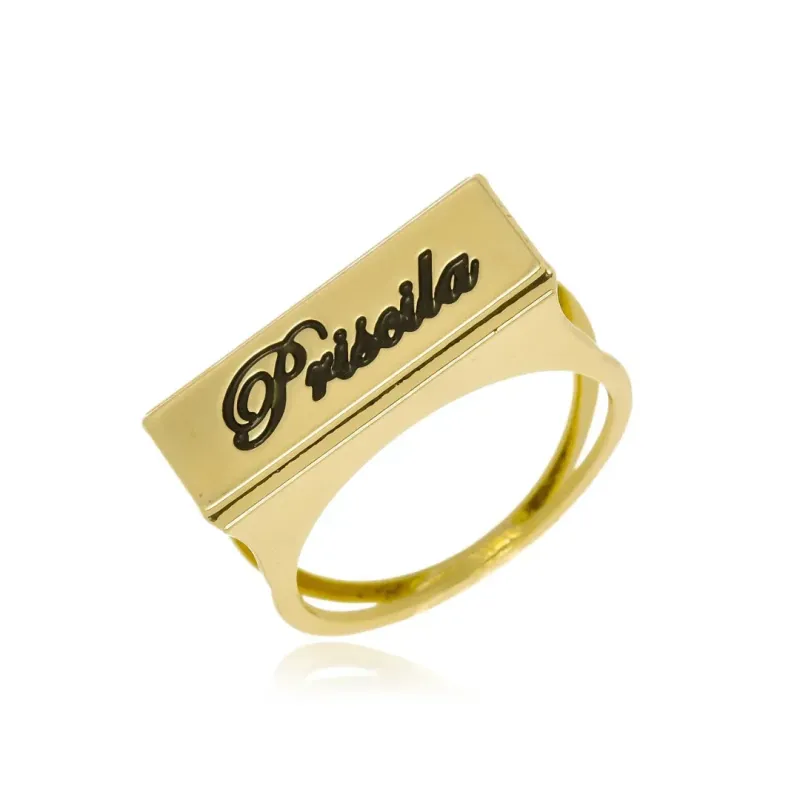 Anel Personalizado com Escrita Banhado a Ouro