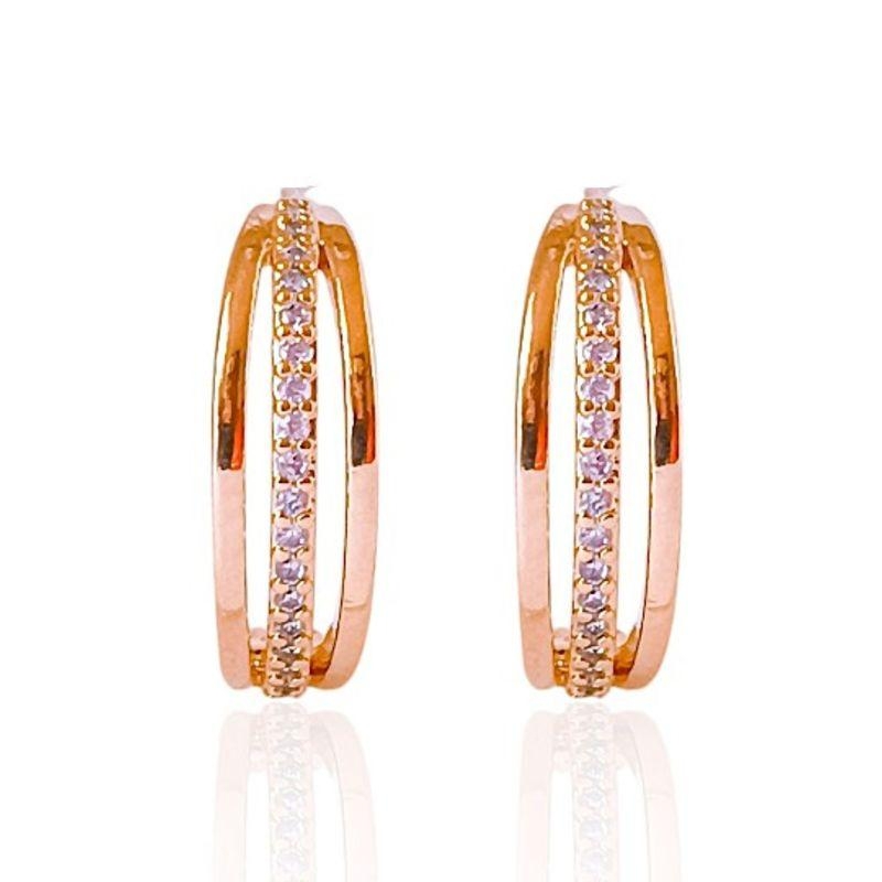 Brinco Meia Argola Cravejada 3 Fios