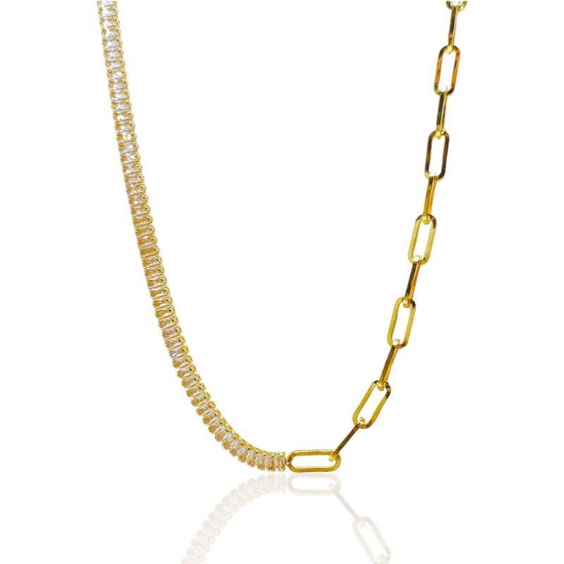 Colar Meio a Meio Zirconia e Cartier