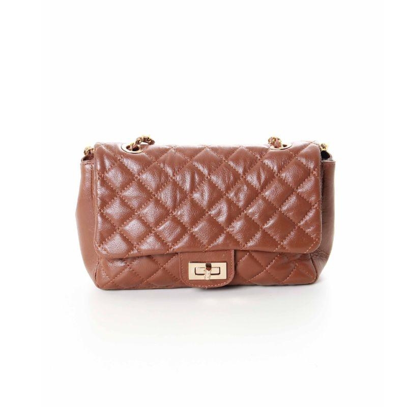 Bolsa Média Matelassê em Couro Legítimo Marrom