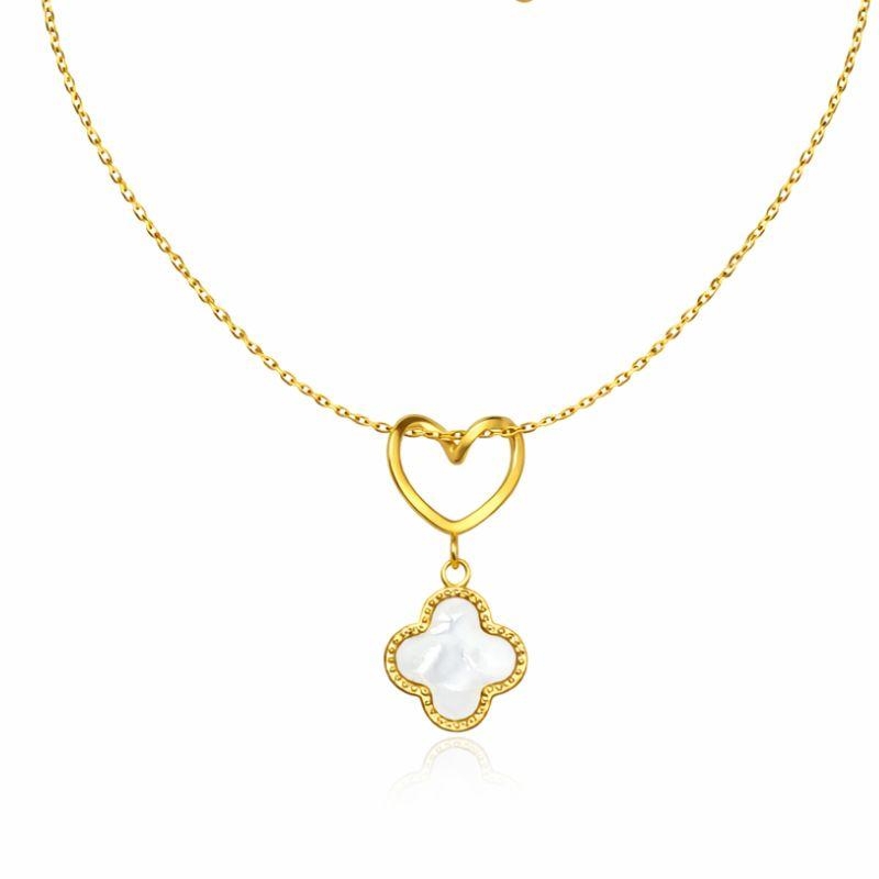 Corrente Á Prova D'Agua Trevo e Coração Madrepérola