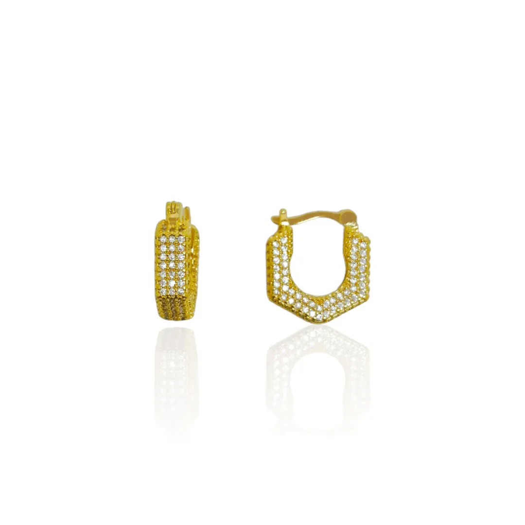Brinco Hexagonal Cravejado Zircônia