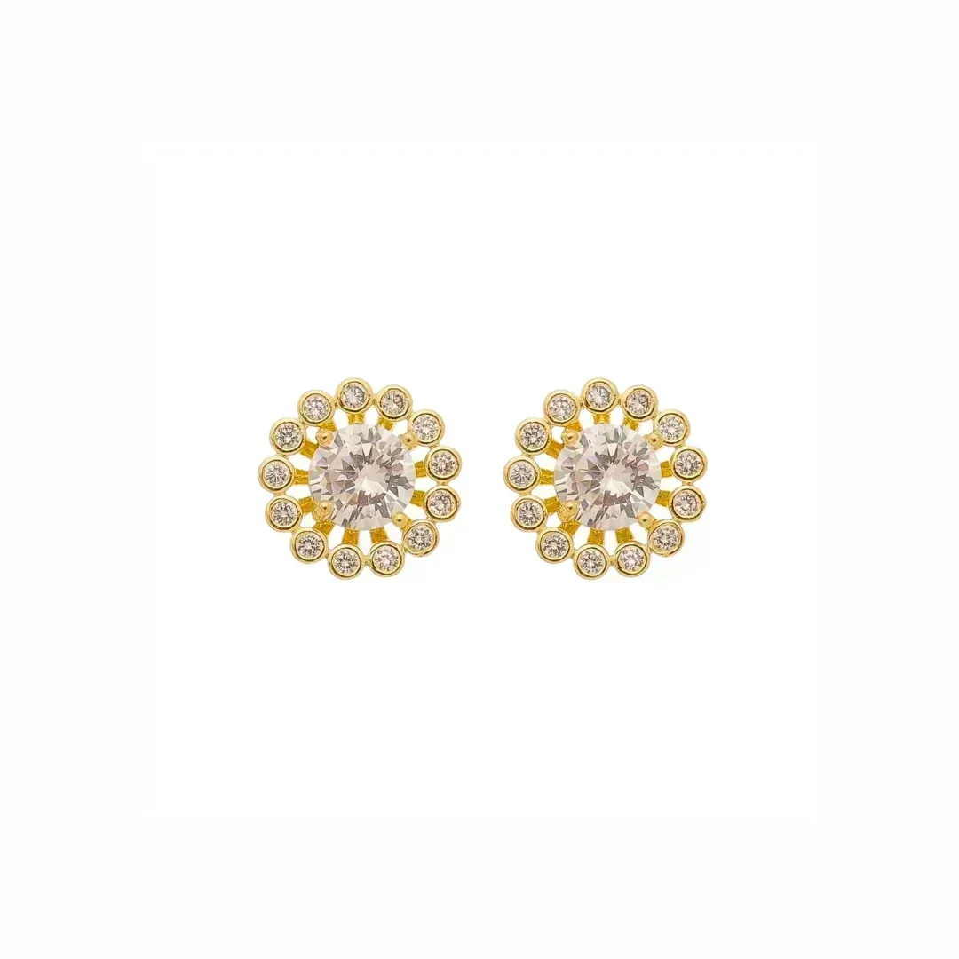 Brinco Redondo Flor de Zircônia Banhado a Ouro