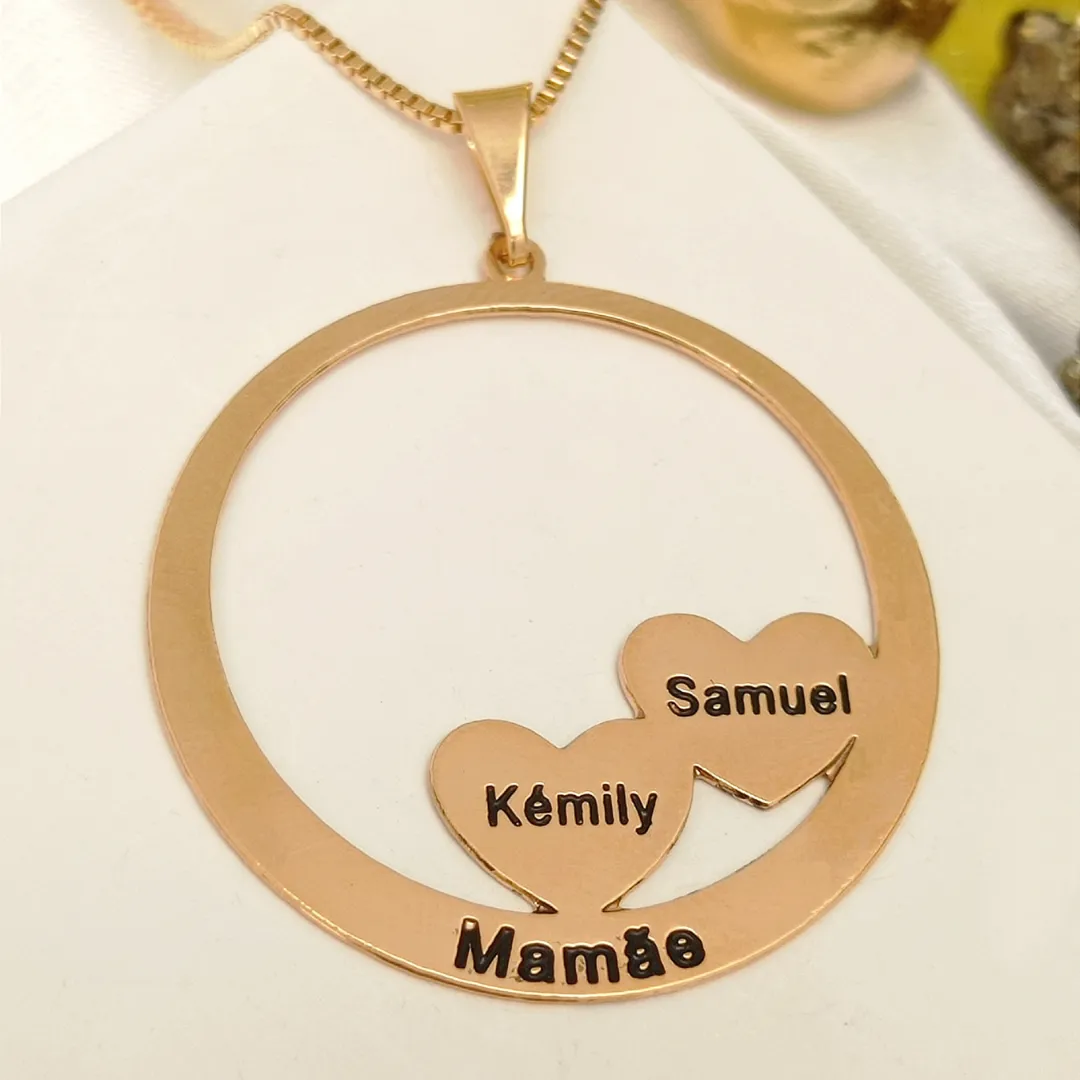Colar Personalizado Coração até 6 Nomes Banhado a Ouro