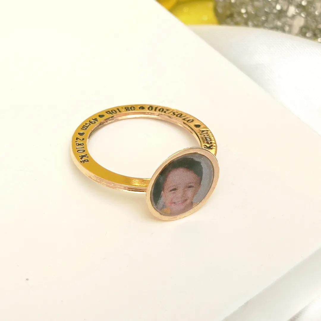 Anel Personalizado Foto e Escritas Banhado a Ouro