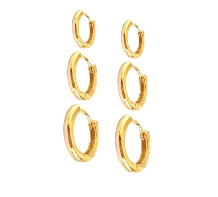 Trio de Argolinhas Lisas Banhada a Ouro