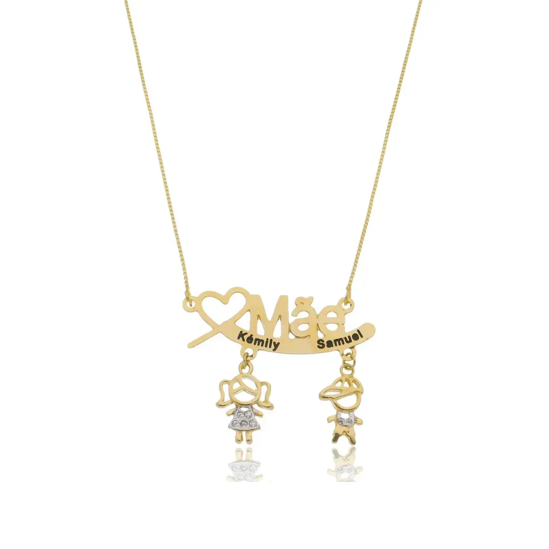 Colar Mãe Personalizado com até 3 Filhos Banhado a Ouro