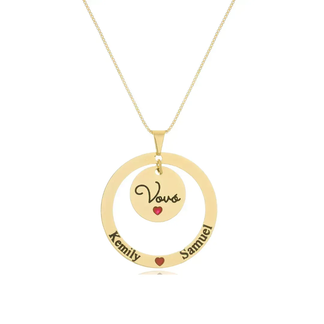 Colar Personalizado Medalha e Escrita até 3 Nomes Banhado a Ouro