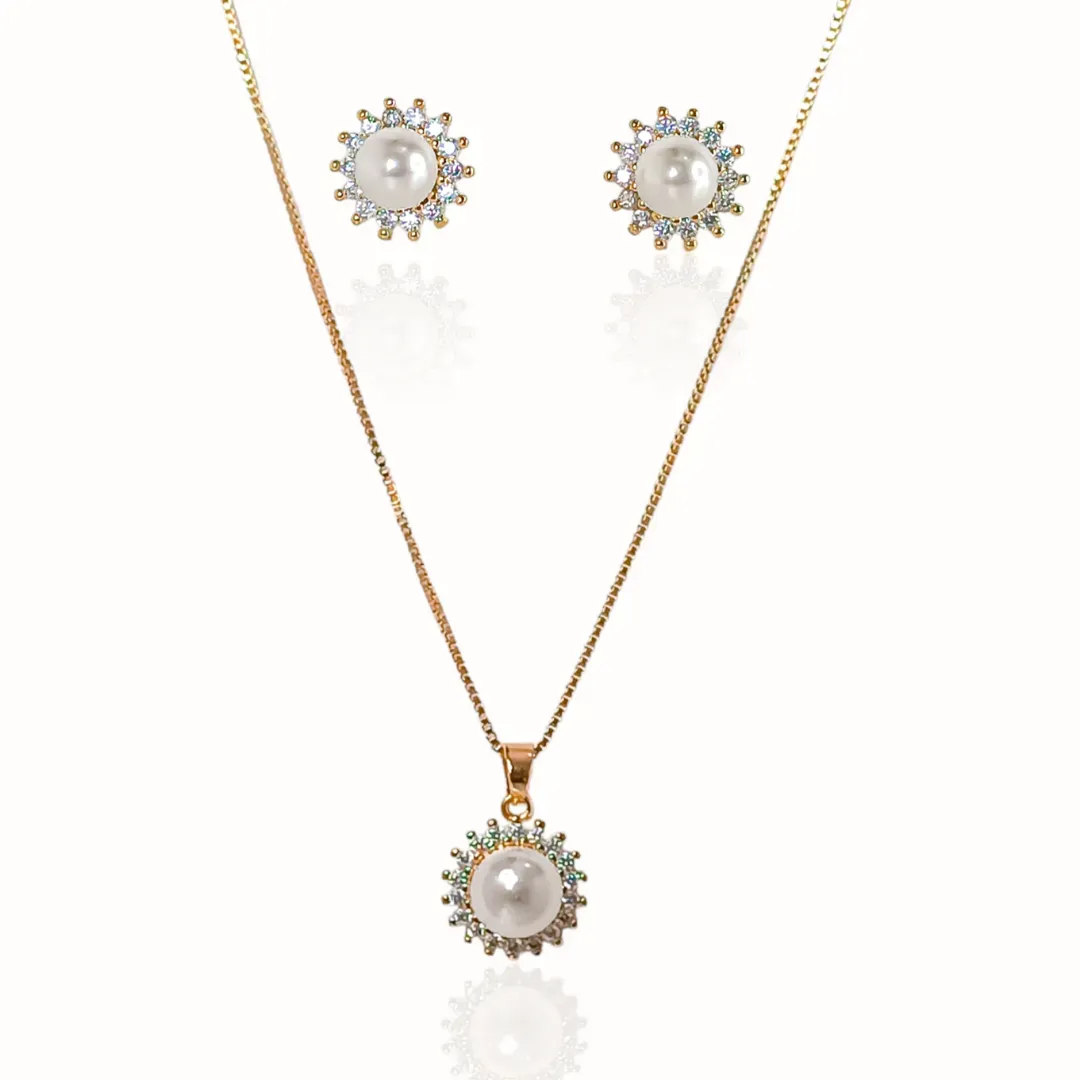 Conjunto e Corrente Pérola com Zirconias
