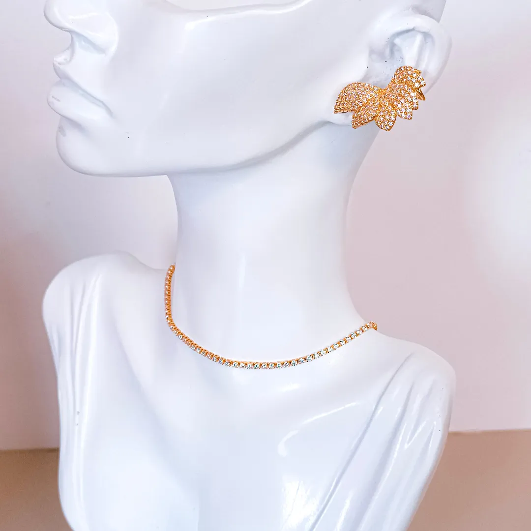 Brinco Ear Cuff Folhas Cravejadas