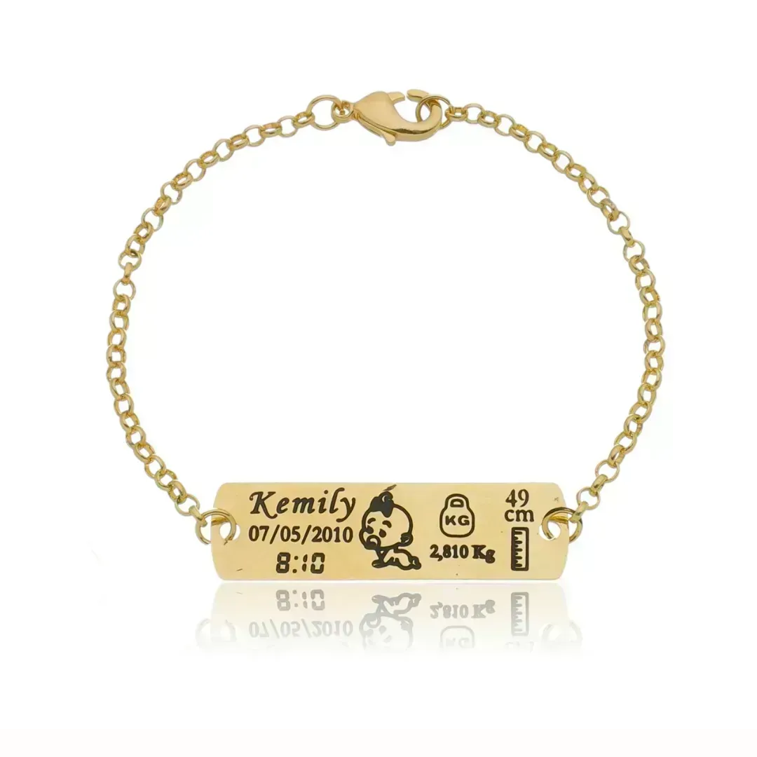 Pulseira Personalizada Infantil Relato de Parto Banhada a Ouro