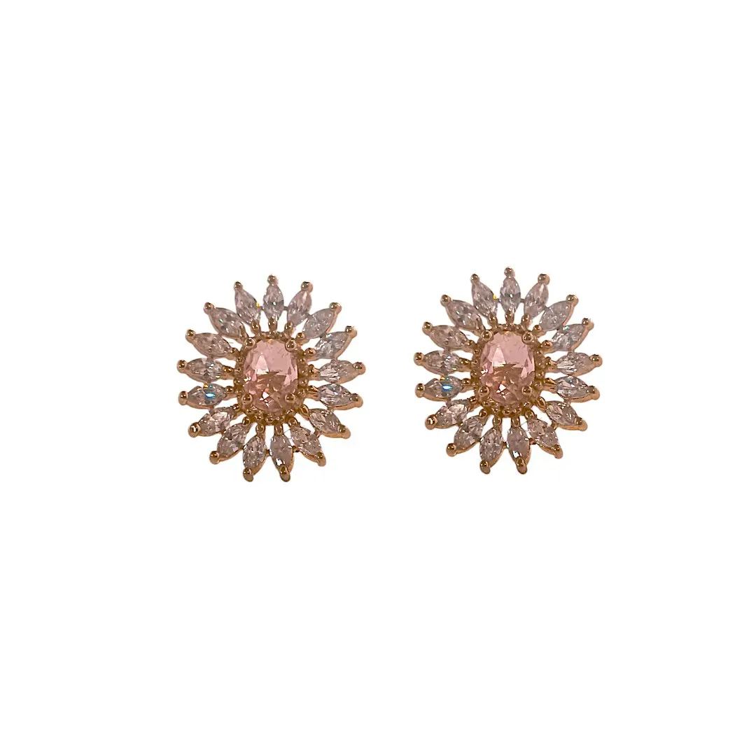 Brinco Flor Zirconia Cristal Rosa