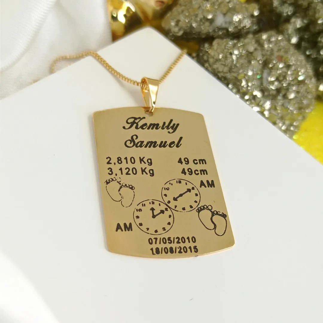 Colar Personalizado Relato de Parto até 2 Filhos Banhado a Ouro