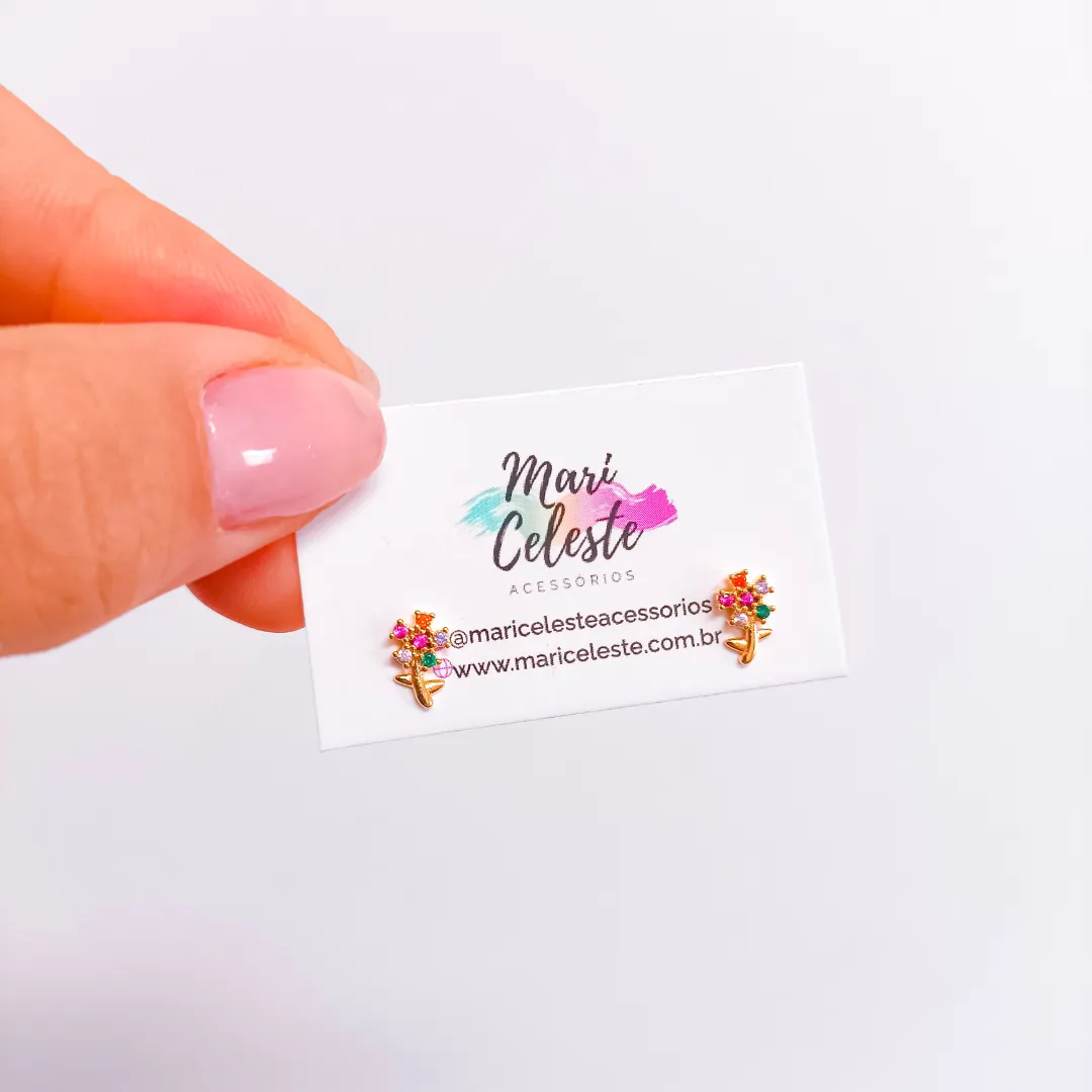 Brinco Mini Flores em Cristais