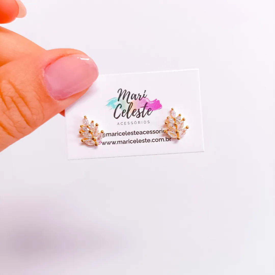 Brinco Mini Folhas em Cristais