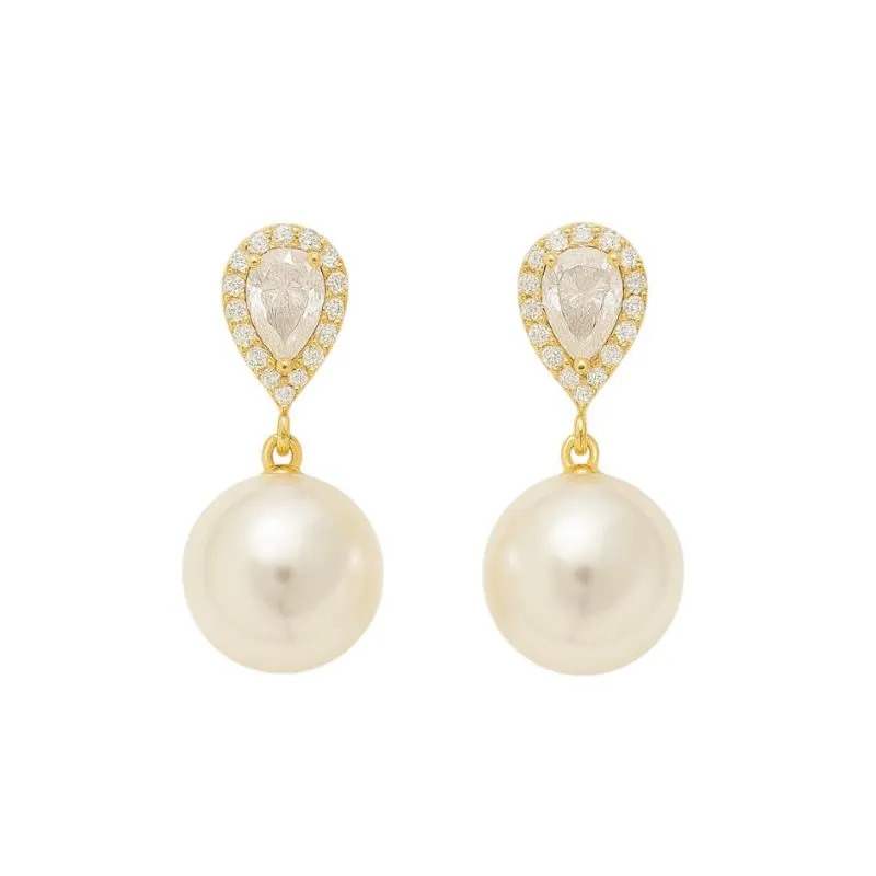Brinco Clássico Gotas, Zircônias e Pérolas