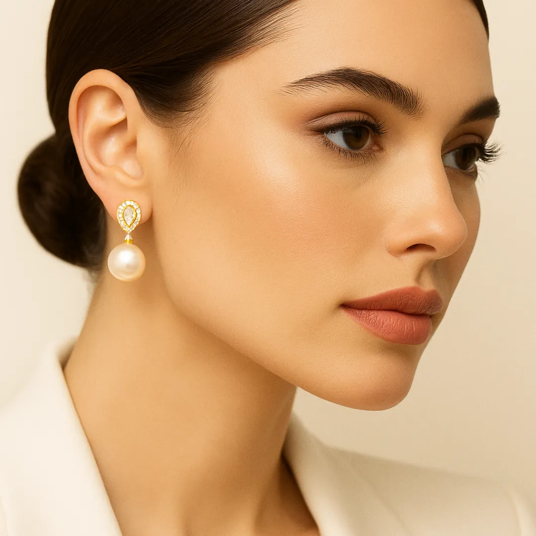 Brinco Clássico Gotas, Zircônias e Pérolas