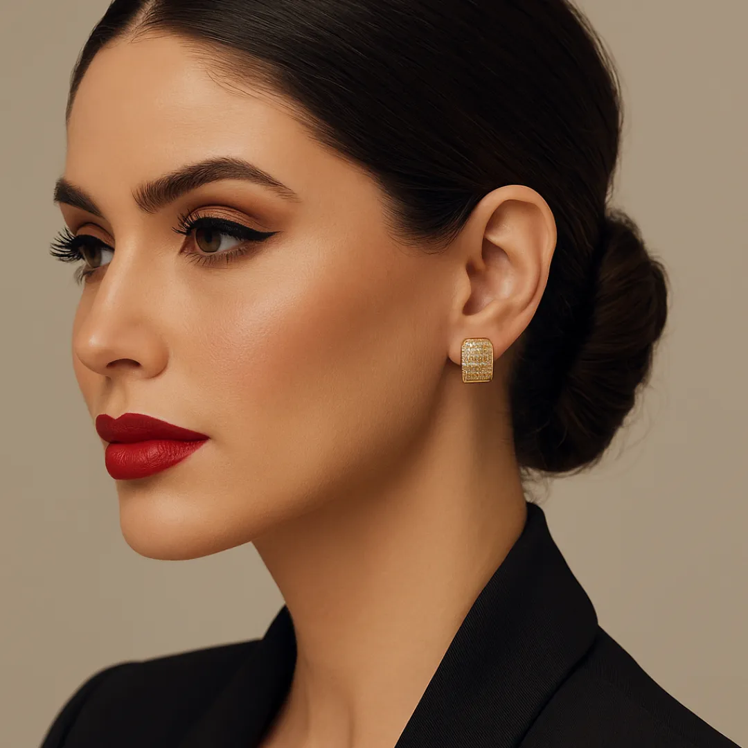 Brinco Argola Retangular Cravejada M