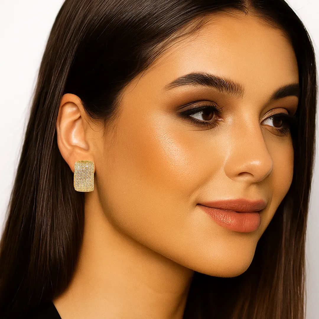 Brinco Argola Retangular Cravejada G