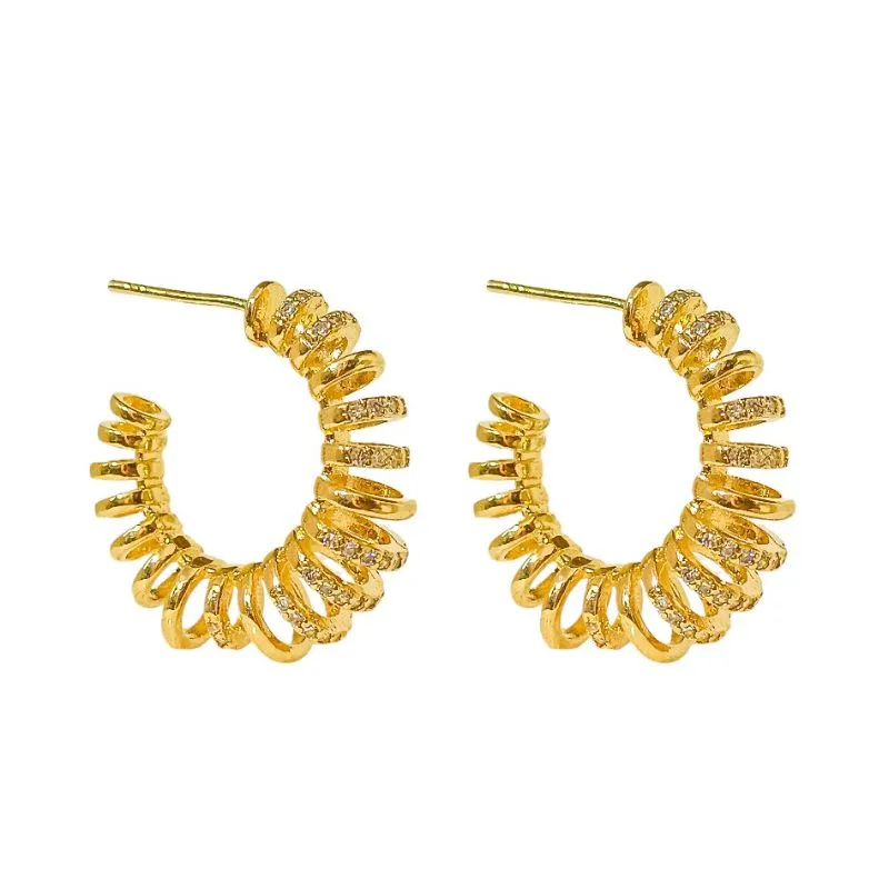 Brinco Argola Espiral Cravejada