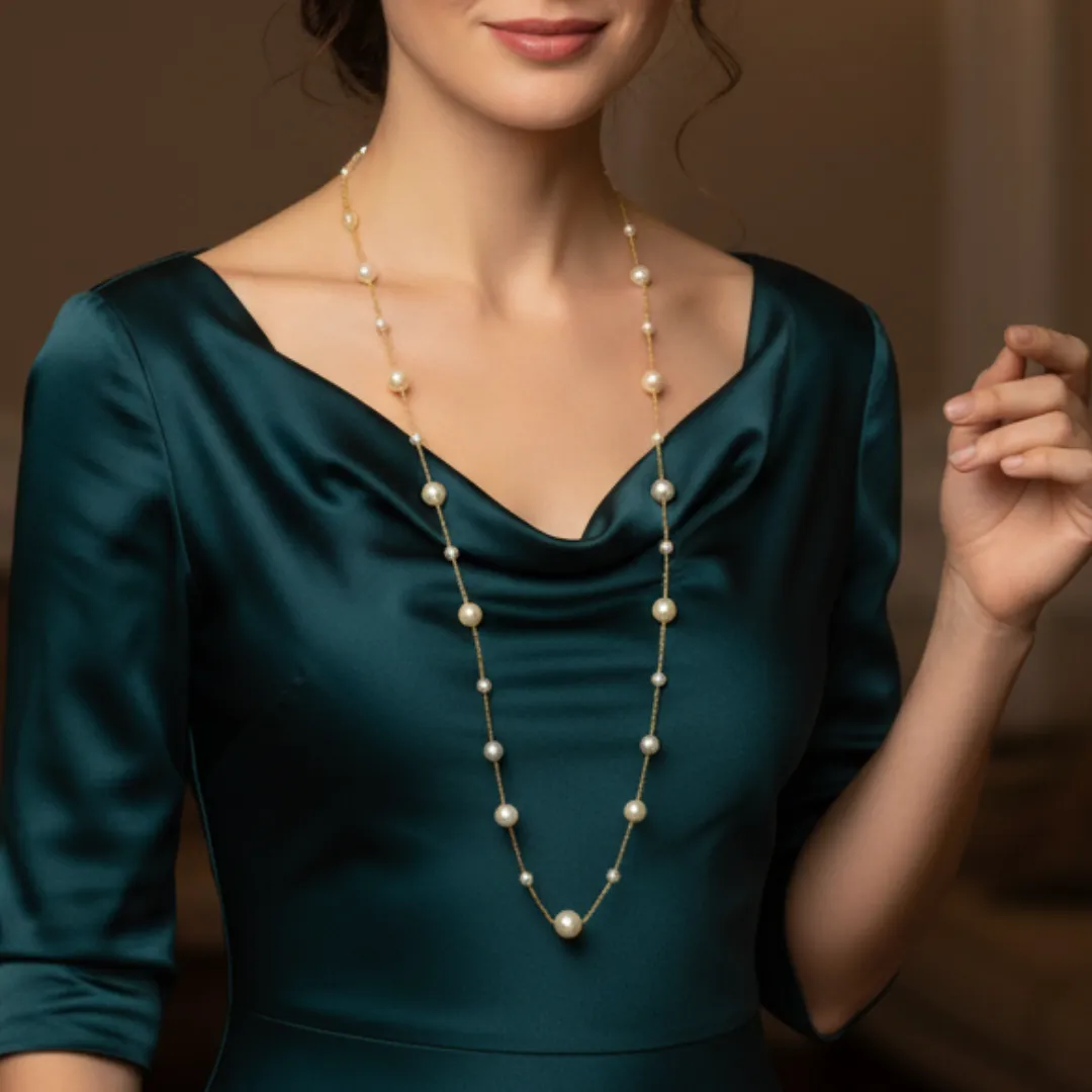 Colar Longo de Pérolas 10/6/4mm 80cm