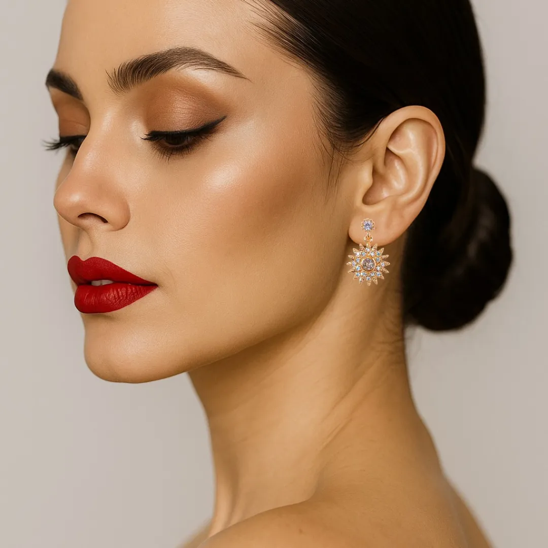 Brinco Pendente Flor Cravejada