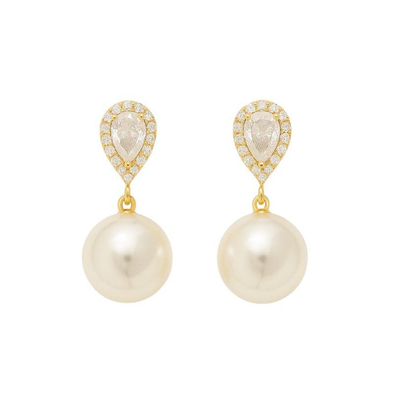 Brinco Clássico Gotas, Zircônias e Pérolas