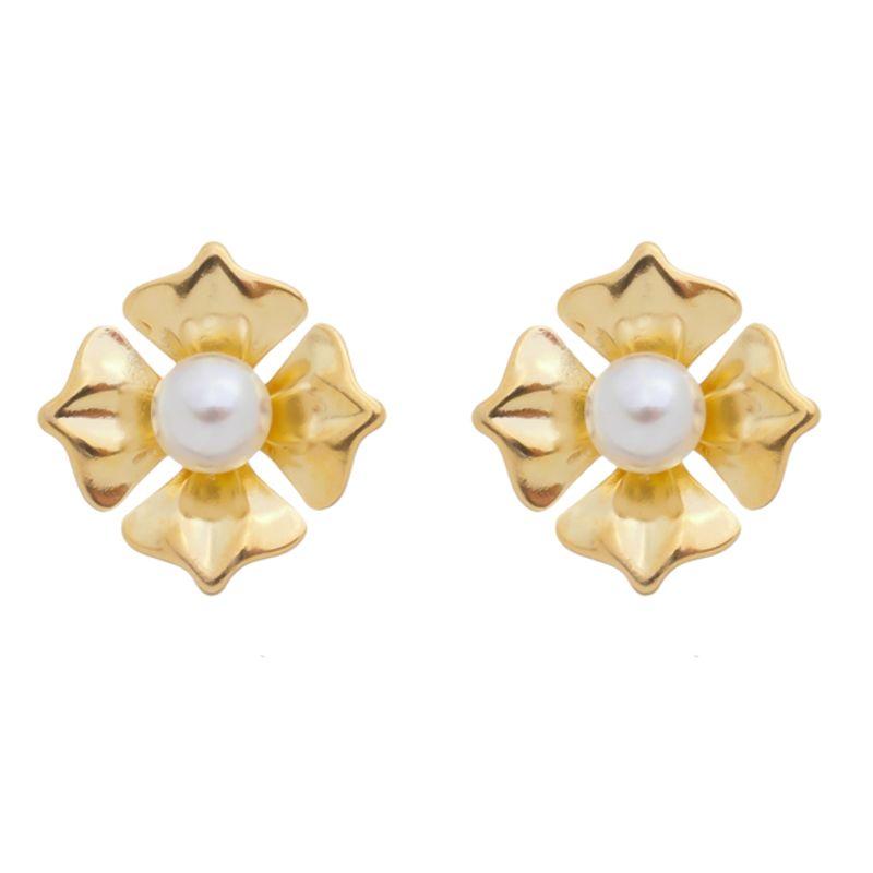 Brinco Flor com Pérola Banhados a Ouro
